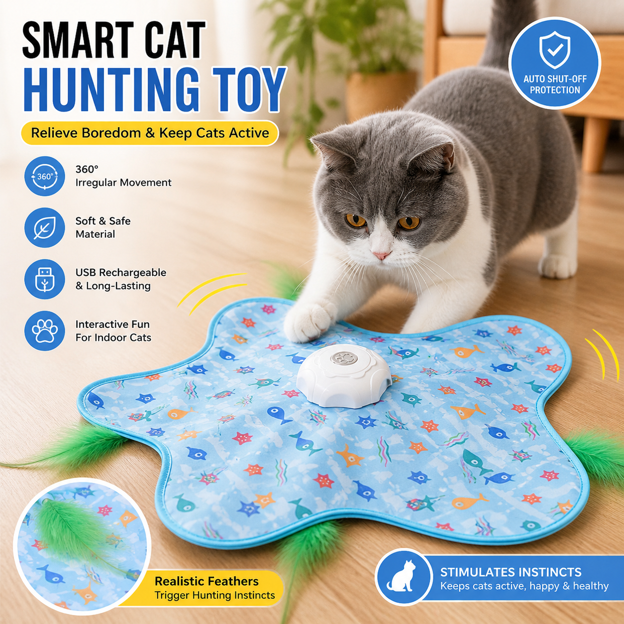 Interactive Cat Hunting Toy – Automatic Motion Activated Teaser for Indoor Cats