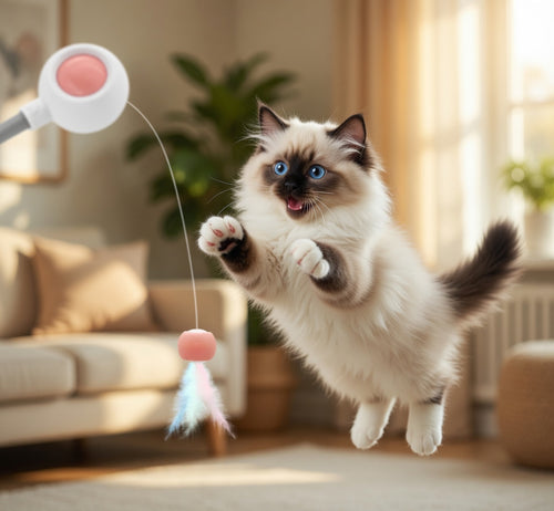Cat Teaser Wand – Retractable Interactive Feather Toy for Indoor Cats