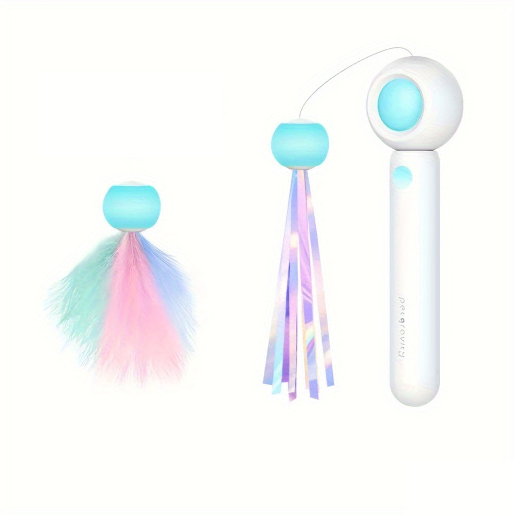Cat Teaser Wand – Retractable Interactive Feather Toy for Indoor Cats