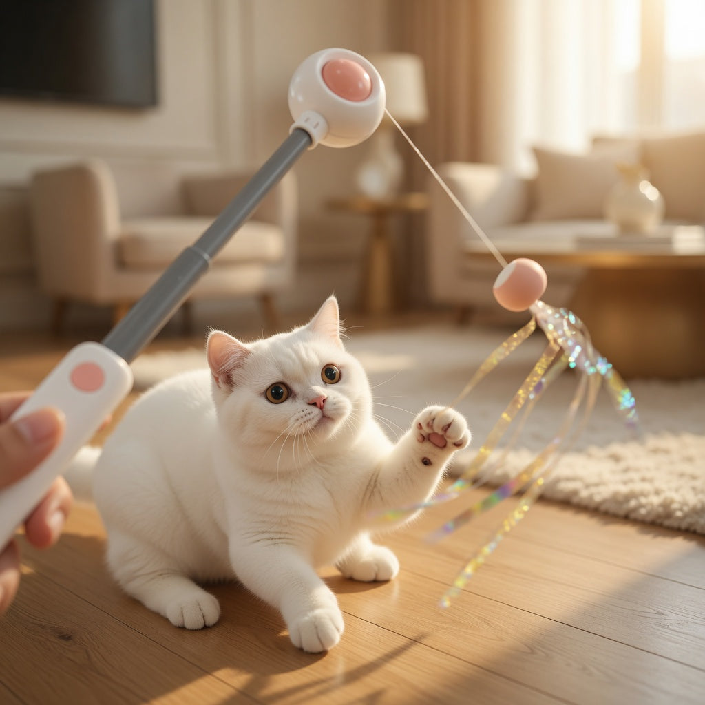 Cat Teaser Wand – Retractable Interactive Feather Toy for Indoor Cats